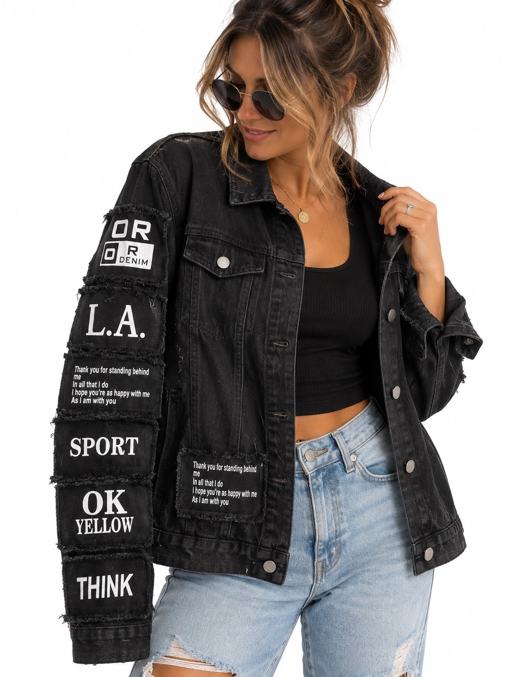 💗5 for $25💗 Oversized Black Patchwork Denim Jacket - Women